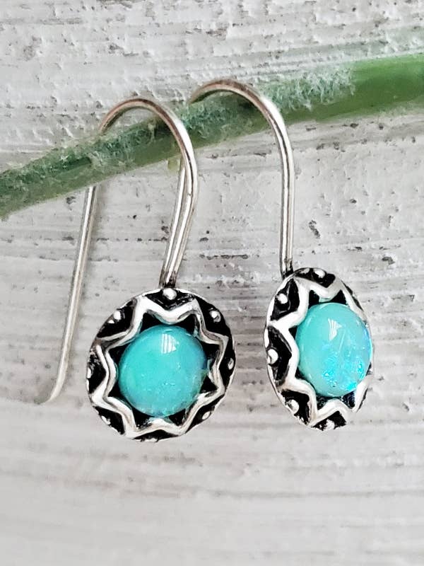 Silver Opal Dangle Earrings - Medium Azure Blue