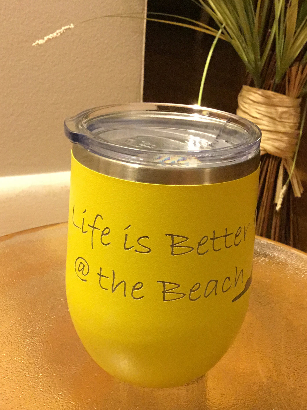 Wine Tumbler - Life is Better on the Beach in Yellow